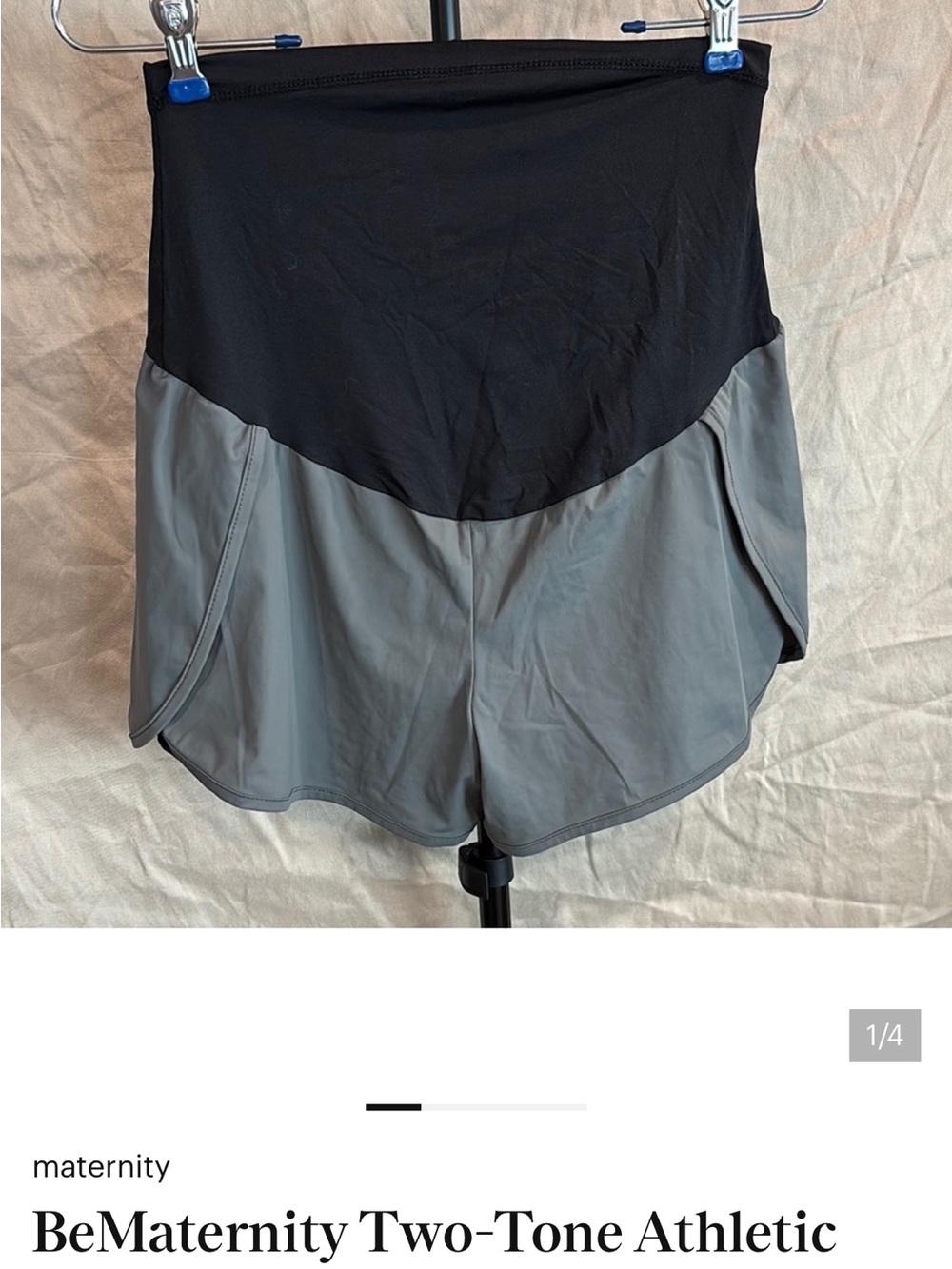 BeMaternity Two-Tone Maternity Athletic Shorts - Black and Gray